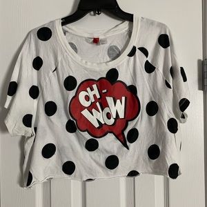 H&M polka dot comic crop top T-shirt black white